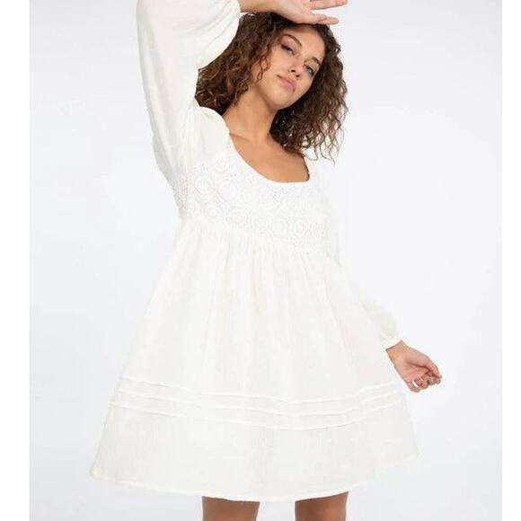 Sanctuary Summer White Gauze Cotton Babydoll Swing Mini Dress Medium NWT New - Picture 1 of 12